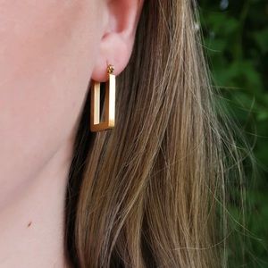 Isa Earring - Rectangle Geometric Minimalist Hoop Gold Hypoallergenic Earring